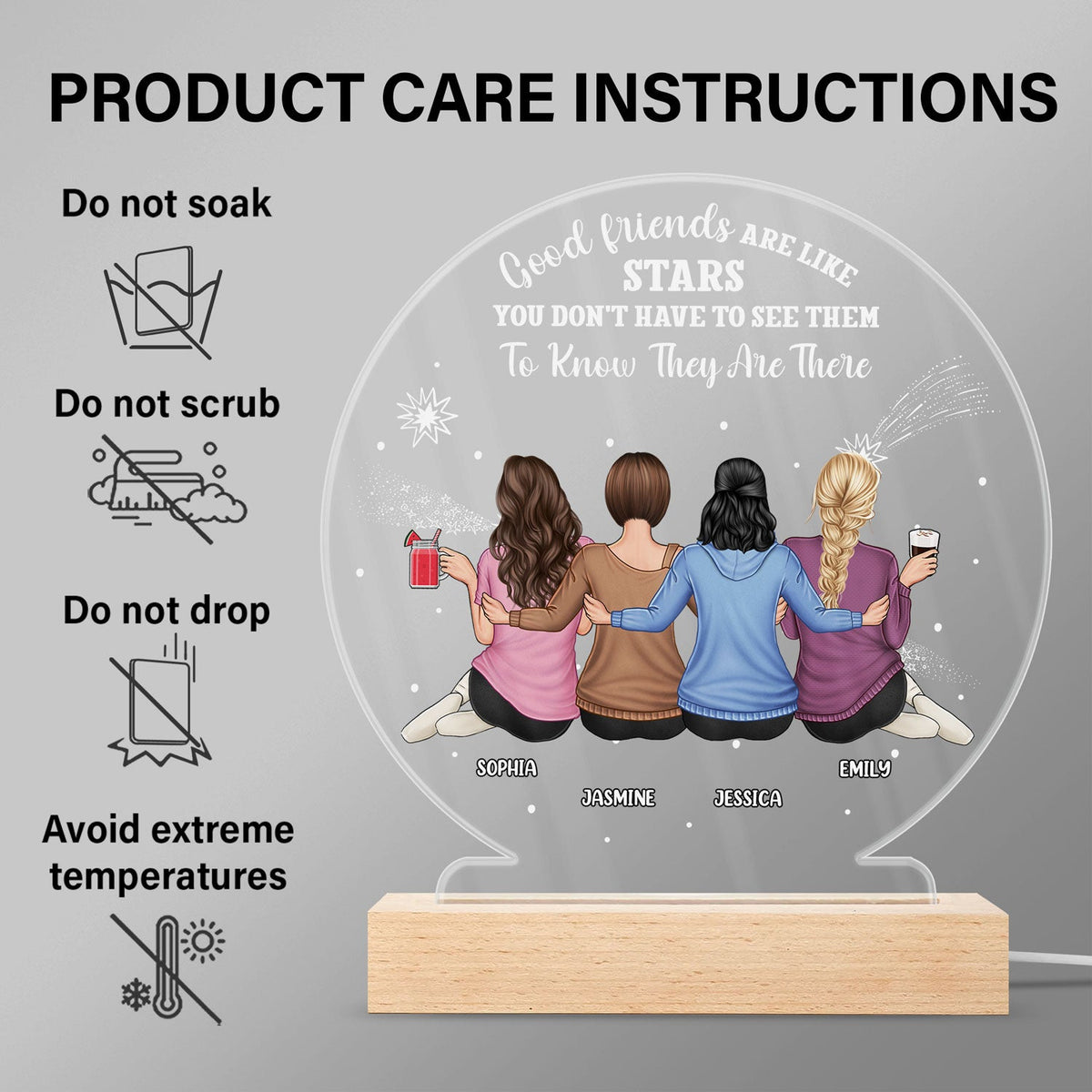 Good Friends Like Stars - Gift For Besties, BFF Best Friends, Sisters - Personalized 3D Led Light Wooden Base