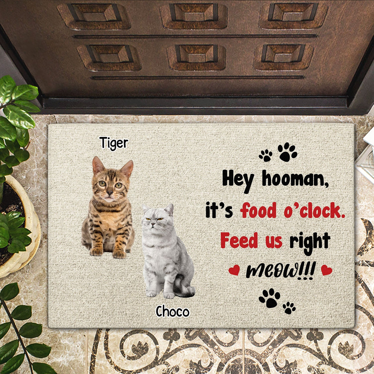Custom Photo Feed Us Right Meow - Gift For Cat Lovers - Personalized Doormat