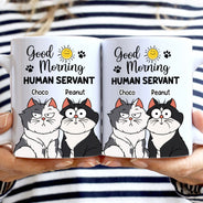 Good Morning Human Servant Cartoon Cats - Gift For Cat Lovers - Personalized White Edge-to-Edge Mug