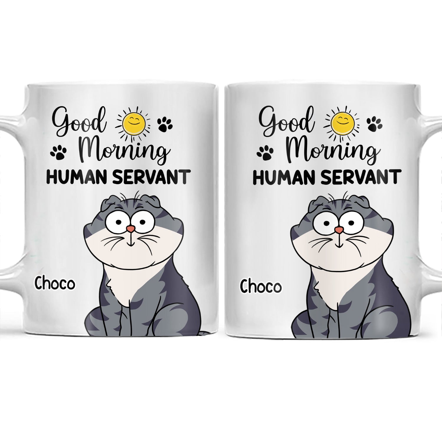Good Morning Human Servant Cartoon Cats - Gift For Cat Lovers - Personalized White Edge-to-Edge Mug