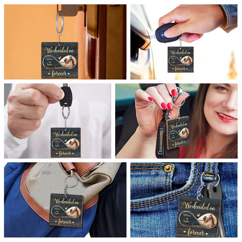 Porte-clés personnalisé en bois avec photo « Mon cœur avait besoin de toi »