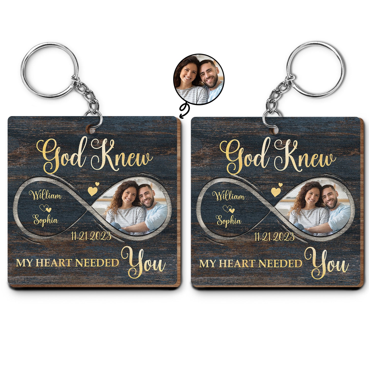 Custom Photo Couple My Heart Needed You - Anniversary Gift For Couples, Spouse, Lovers, Wife, Husband, Girlfriend, Boyfriend - Personalized Wooden Keychain