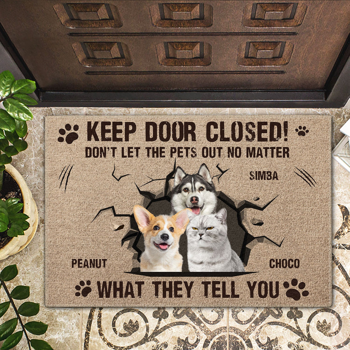 Custom Photo Dog Cat Keep Door Closed - Gift For Pet Lovers, Pet Owners - Personalized Doormat