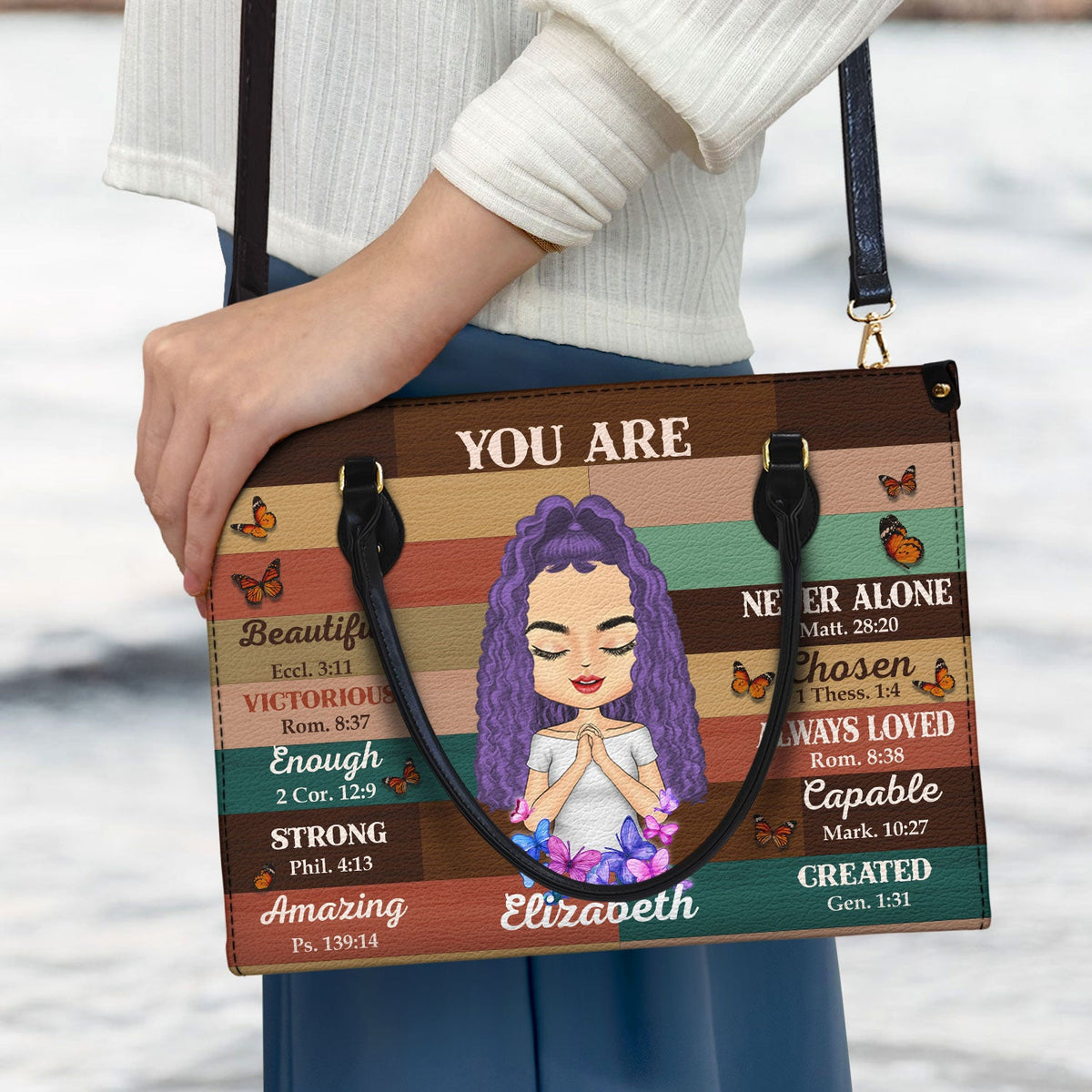 Photo personnalisée « Tu es belle et forte » – Cadeau pour vous-même, cadeau pour femme – Sac en cuir personnalisé