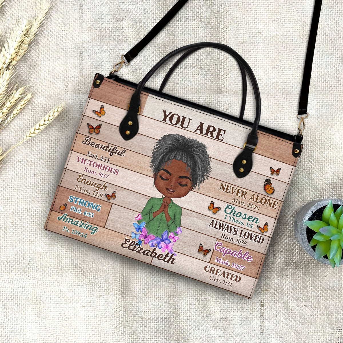 Photo personnalisée « Tu es belle et forte » – Cadeau pour vous-même, cadeau pour femme – Sac en cuir personnalisé