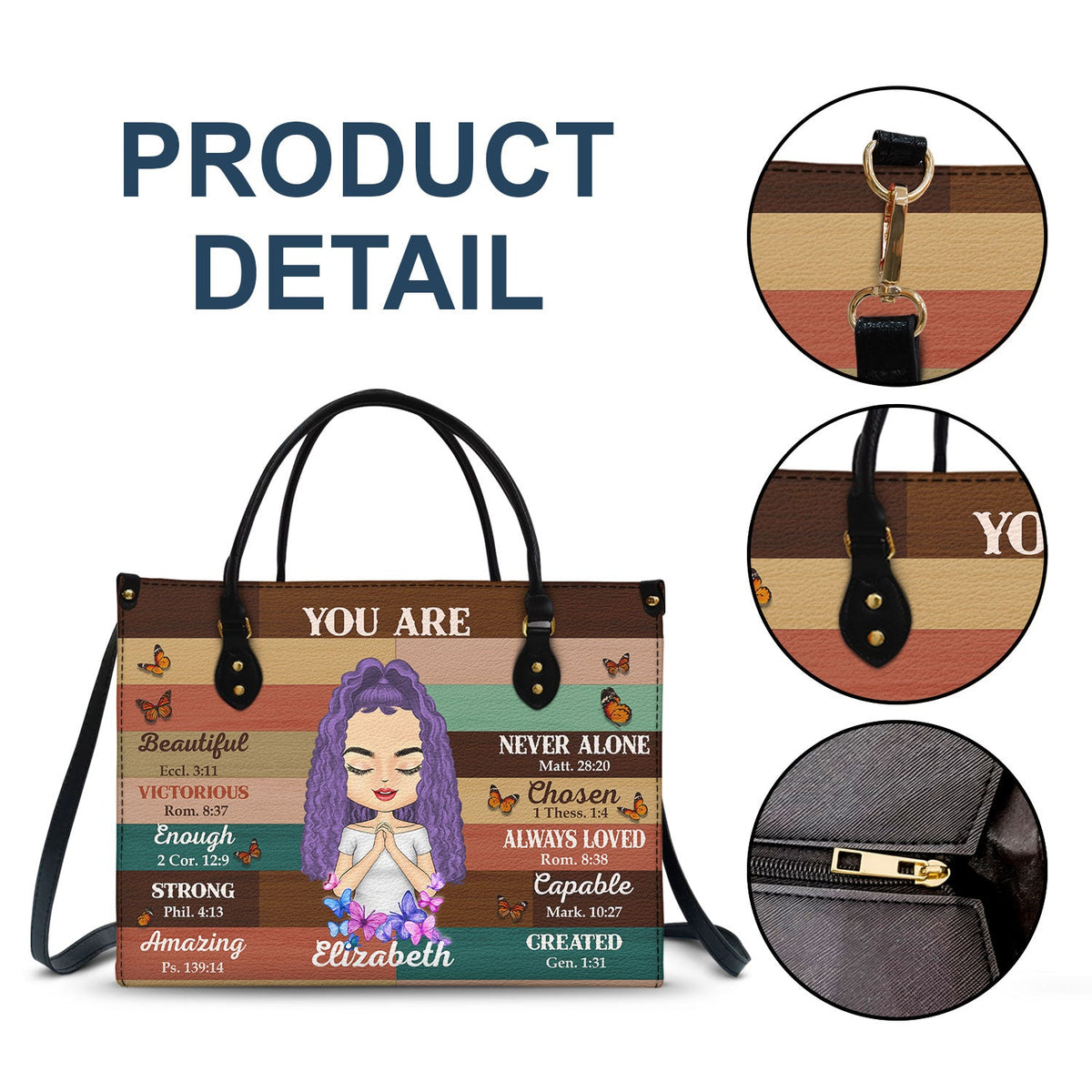 Photo personnalisée « Tu es belle et forte » – Cadeau pour vous-même, cadeau pour femme – Sac en cuir personnalisé