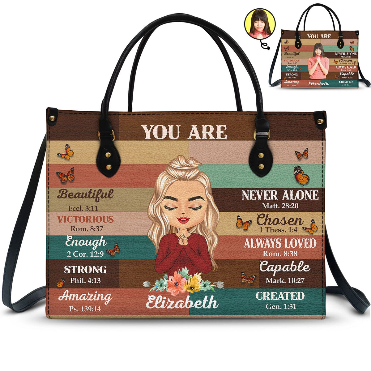 Photo personnalisée « Tu es belle et forte » – Cadeau pour vous-même, cadeau pour femme – Sac en cuir personnalisé