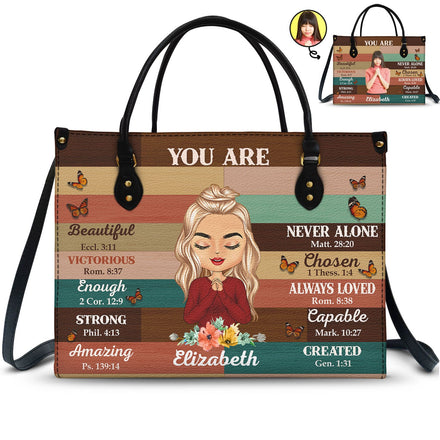 Photo personnalisée « Tu es belle et forte » – Cadeau pour vous-même, cadeau pour femme – Sac en cuir personnalisé