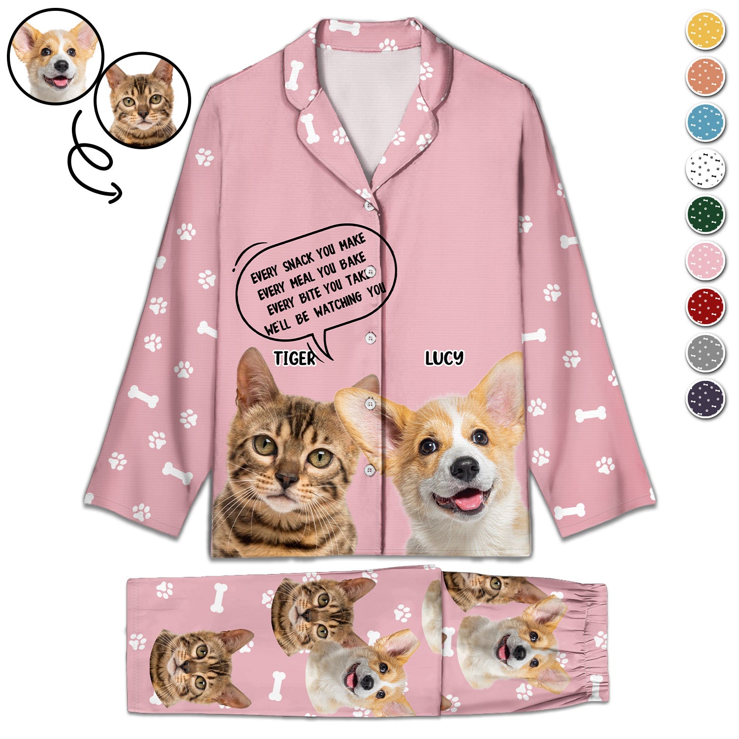 Custom Photo Dog Cat Watching You - Gift For Pet Lovers - Personalized Long Pajamas Set