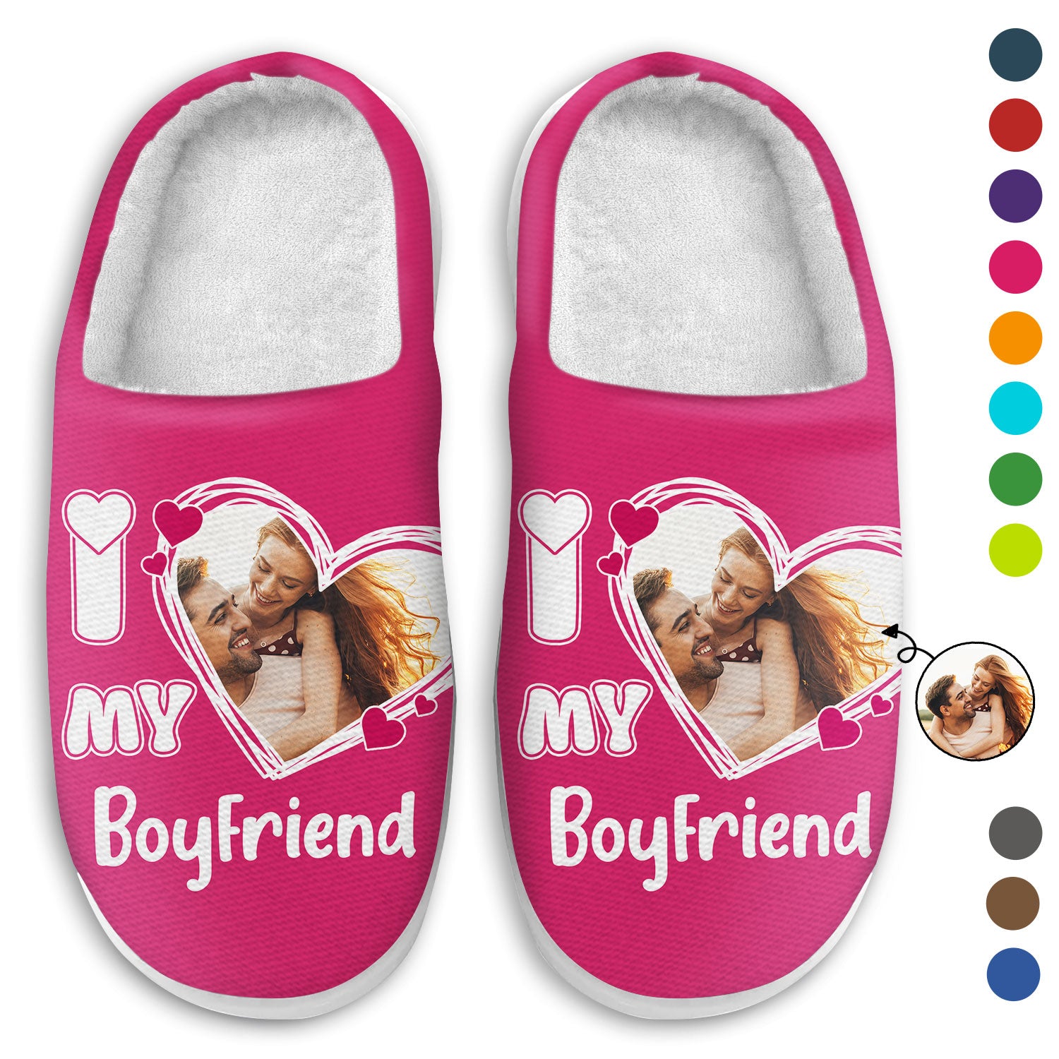 Custom Photo I Love My Boyfriend Girlfriend - Loving, Anniversary Gift For Couples, Spouse, Lover, Wife, Husband - Personalized Fluffy Slippers