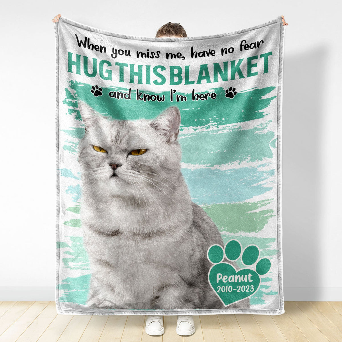 Custom Photo Dog Cat Hug This Blanket - Pet Memorial Gift, Sympathy Gift - Personalized Fleece Blanket