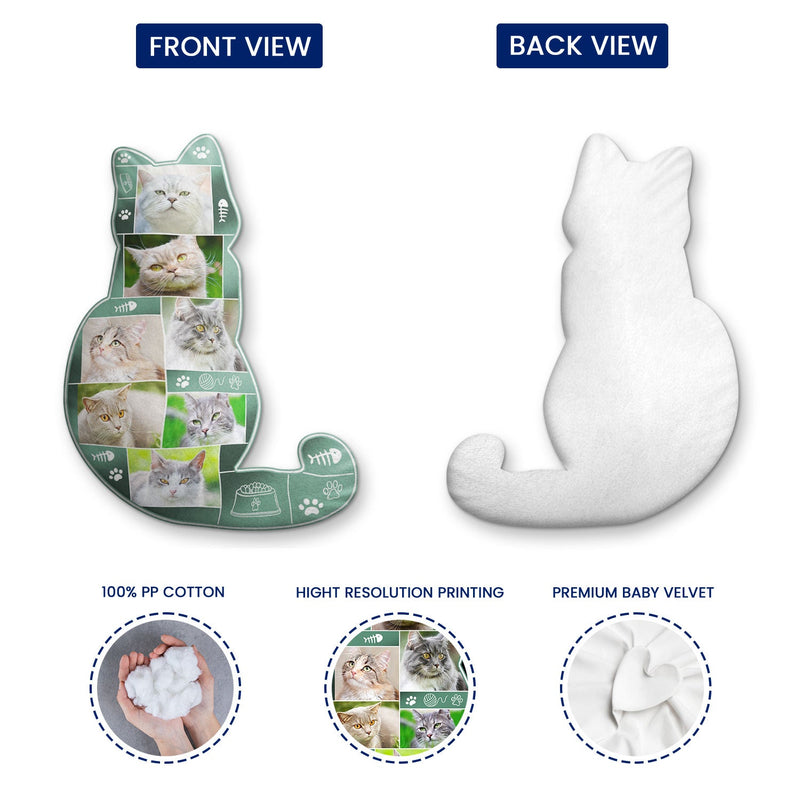 Coussin photo personnalisé en forme de chat - Cadeau pour les amoureux des chats, mamans et papas chats - Coussin personnalisé en forme de chat