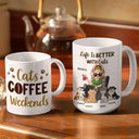 Cats Coffee Weekends - Gift For Cat Lovers, Cat Moms - Personalized White Edge-to-Edge Mug