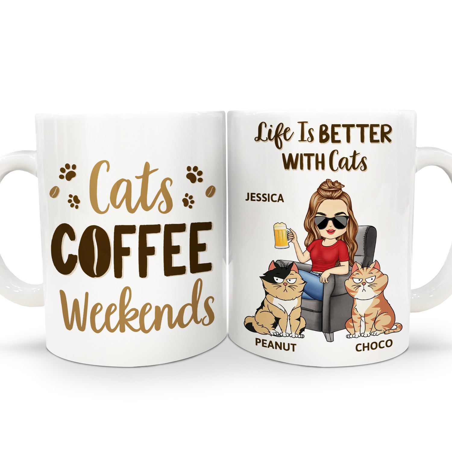 Cats Coffee Weekends - Gift For Cat Lovers, Cat Moms - Personalized White Edge-to-Edge Mug