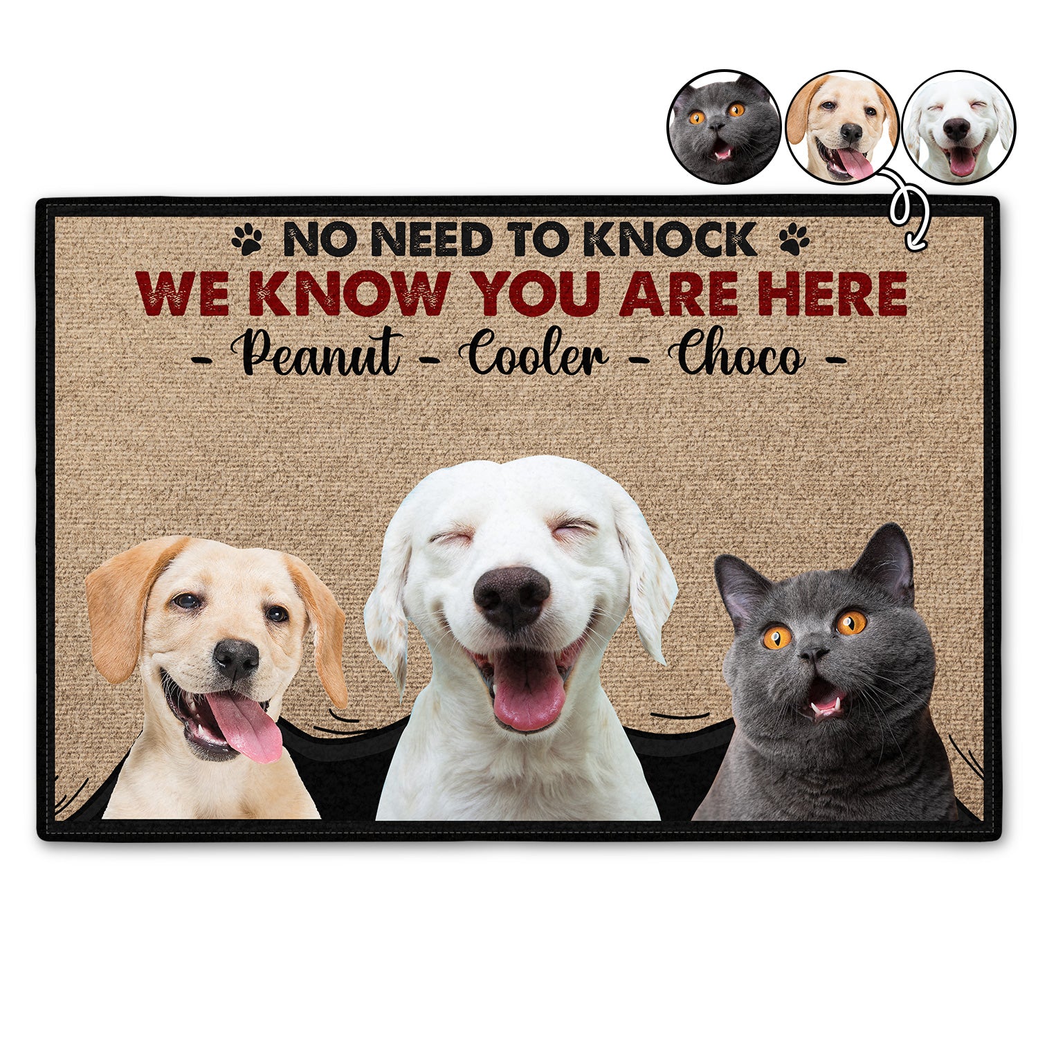 Custom Photo Dog Cat No Need To Knock - Gift For Pet Lovers - Personalized Doormat