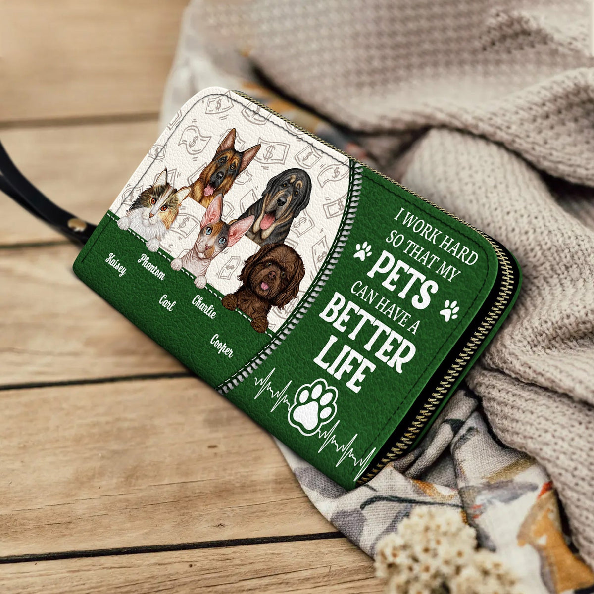 I Work Hard So My Dog Cat - Gift For Pet Lovers - Personalized Leather Long Wallet