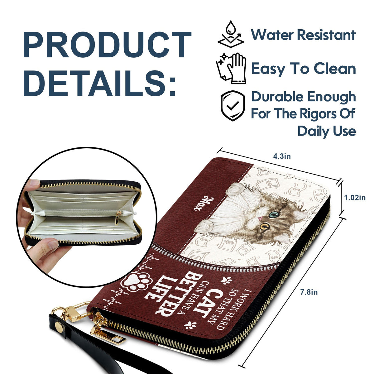 I Work Hard So My Dog Cat - Gift For Pet Lovers - Personalized Leather Long Wallet