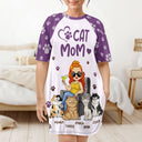 Maman chat - Cadeau d'anniversaire pour les amoureux des chats - T-shirt de nuit personnalisé pour femme