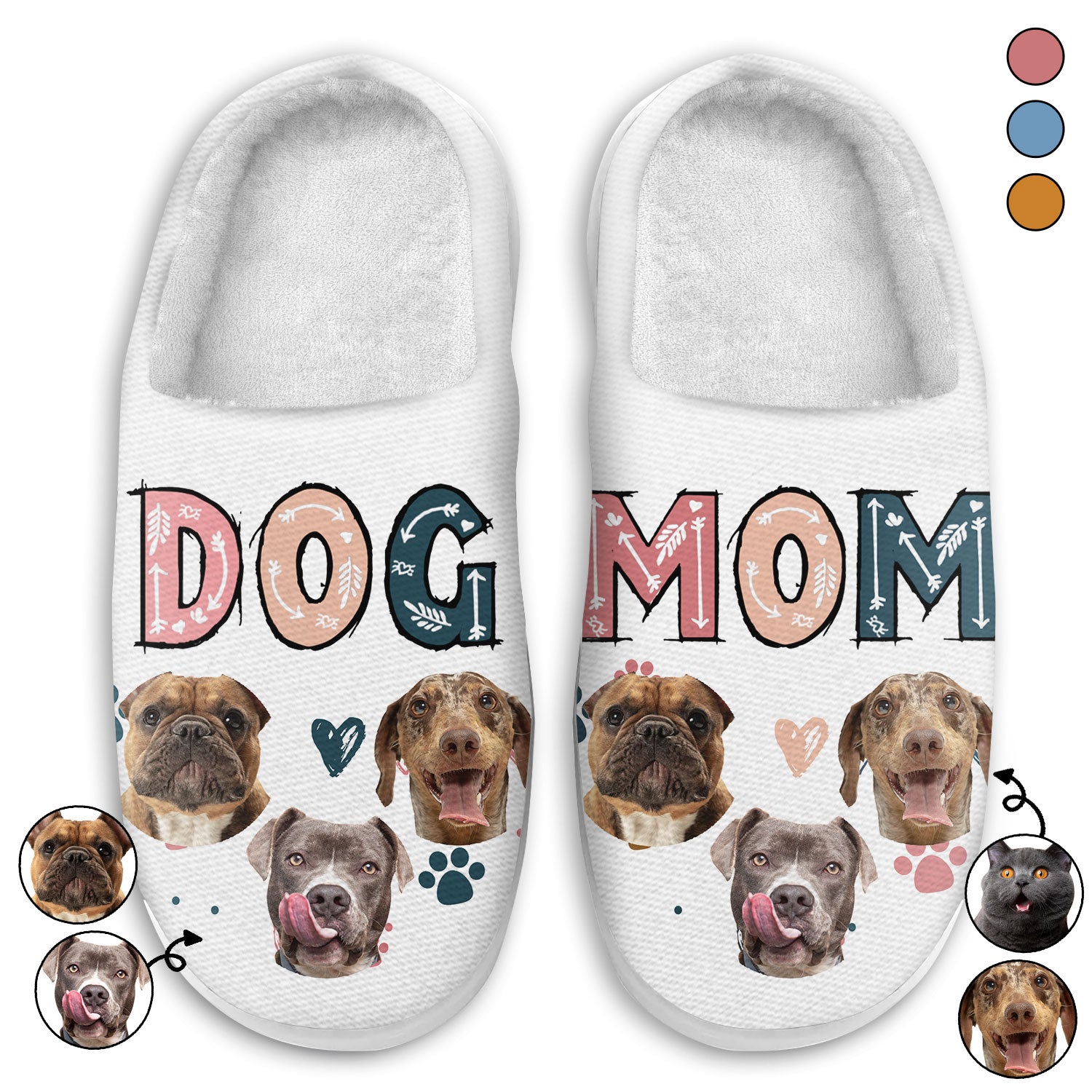 Custom Photo Dog Mom Dog Dad Cat Mom Cat Dad - Gift For Pet Lovers - Personalized Fluffy Slippers