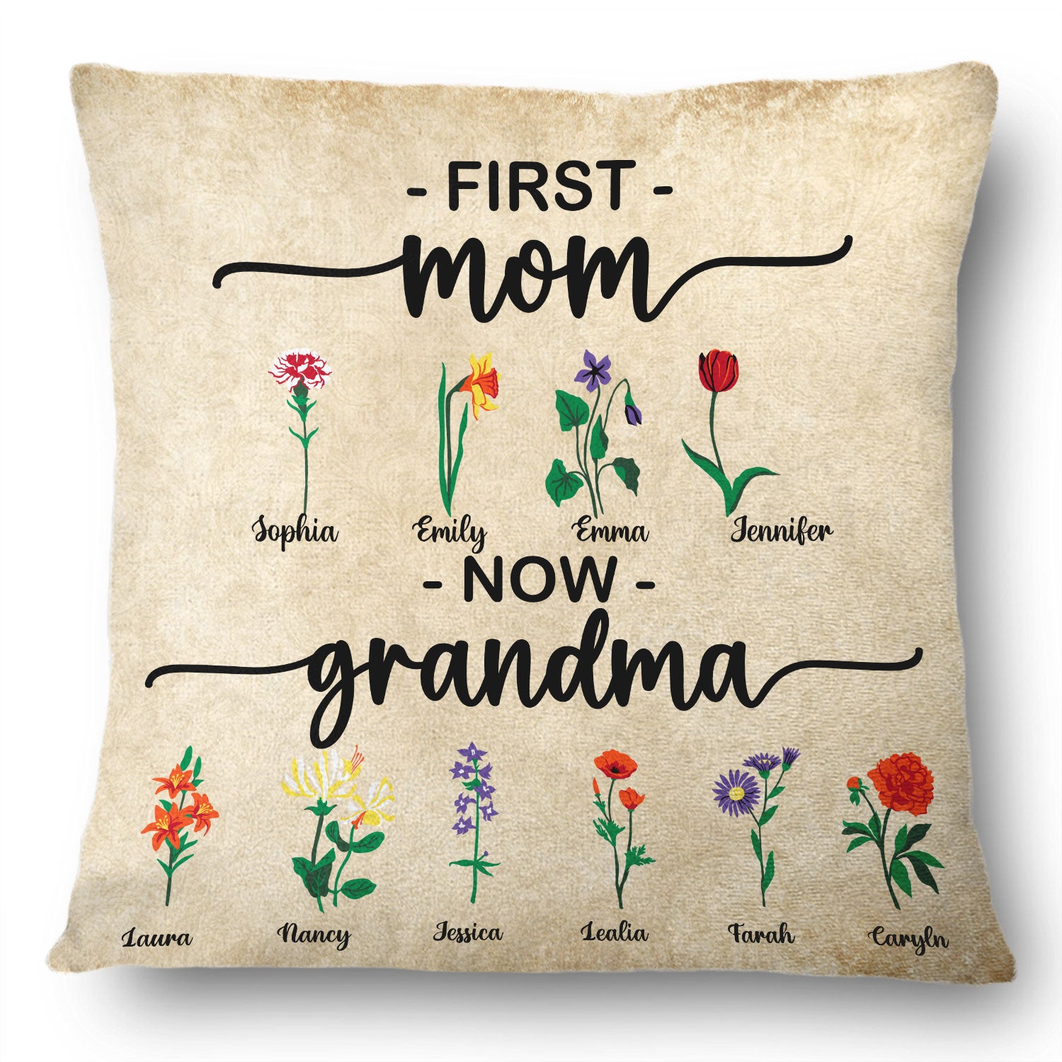 First Mom Now Grandma Aesthetic Floral Style - Birthday, Loving Gift For Mother, Grandmother - Personalized Pillow