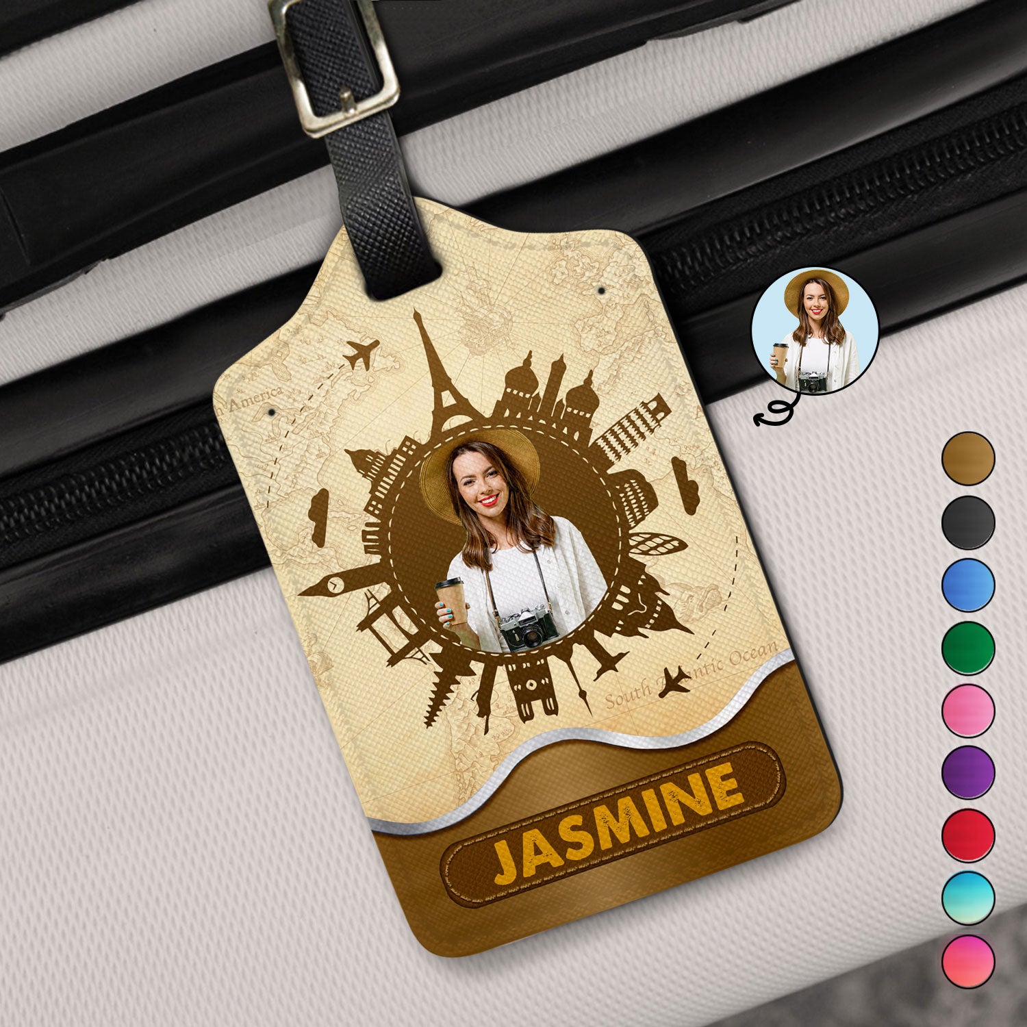 Custom Photo Travel Around The World - Gift For Traveling Lovers, Vacation Lovers, Travelers, Him, Her - Personalized Luggage Tag