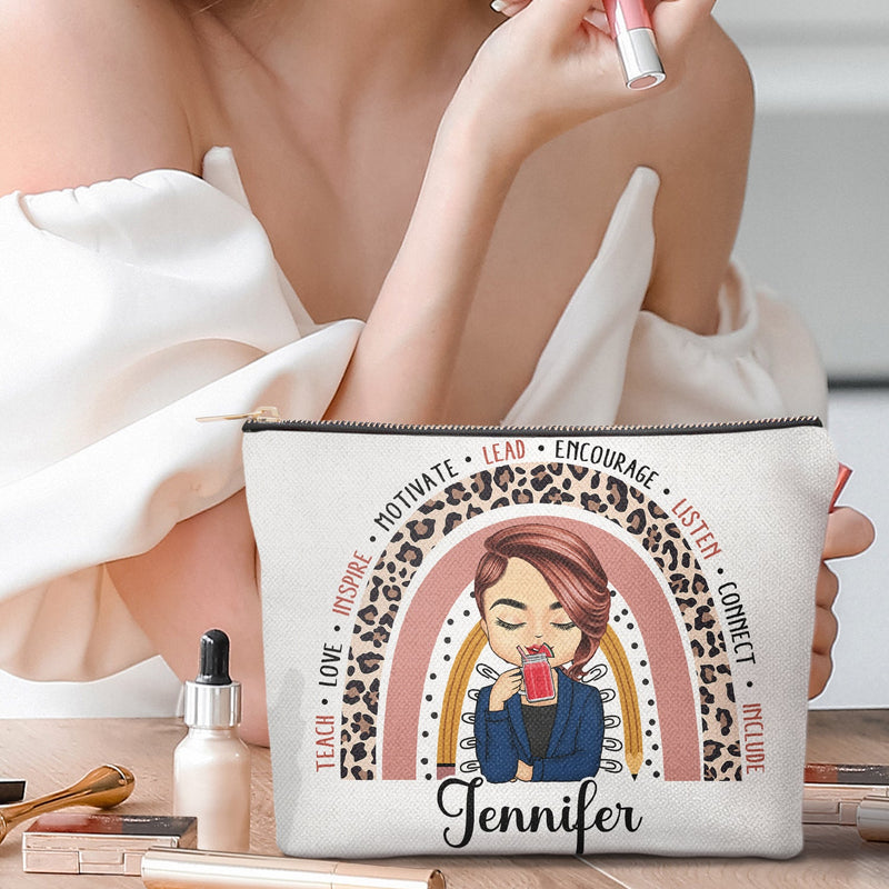 Enseigner, aimer, inspirer – Cadeau pour les enseignants – Trousse de maquillage personnalisée