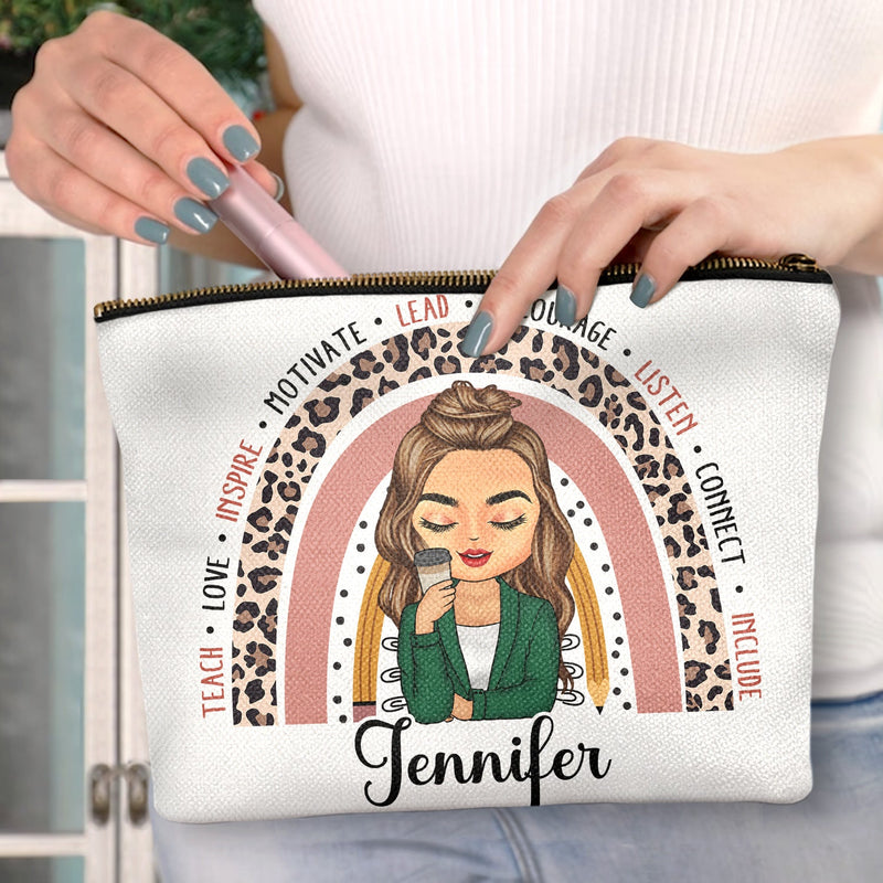 Enseigner, aimer, inspirer – Cadeau pour les enseignants – Trousse de maquillage personnalisée