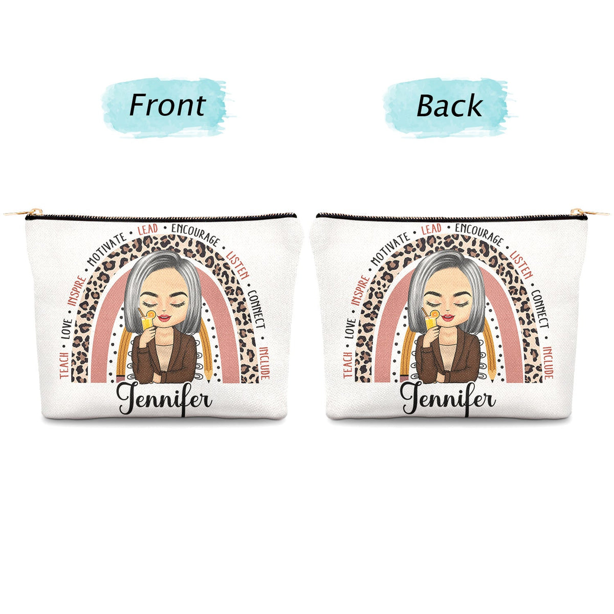 Enseigner, aimer, inspirer – Cadeau pour les enseignants – Trousse de maquillage personnalisée