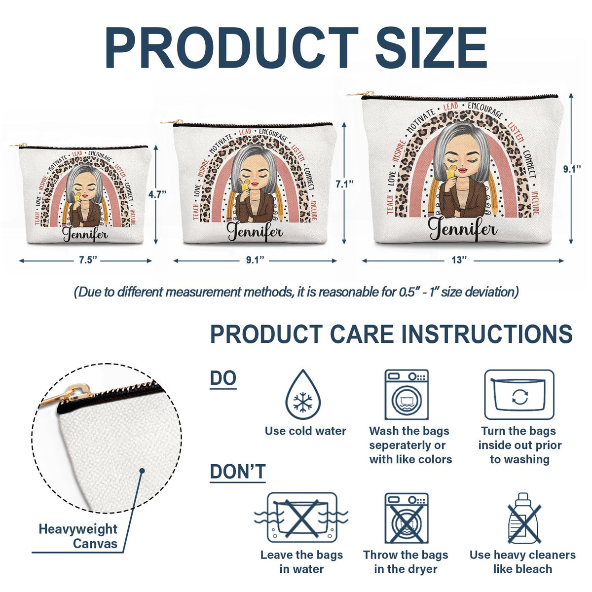 Enseigner, aimer, inspirer – Cadeau pour les enseignants – Trousse de maquillage personnalisée