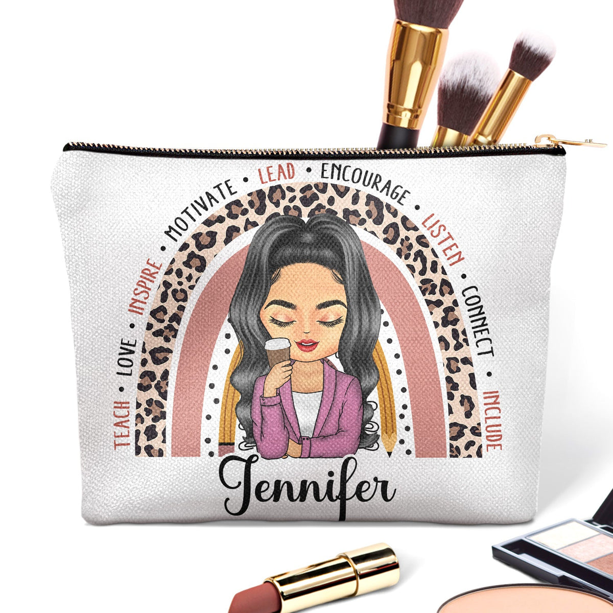 Enseigner, aimer, inspirer – Cadeau pour les enseignants – Trousse de maquillage personnalisée