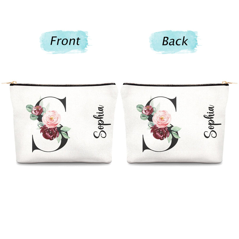 Monogramme floral - Cadeau pour elle, femme - Trousse de maquillage personnalisée