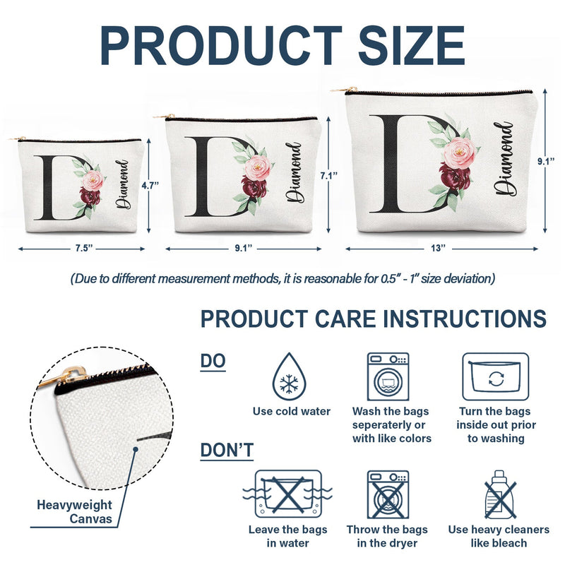 Monogramme floral - Cadeau pour elle, femme - Trousse de maquillage personnalisée