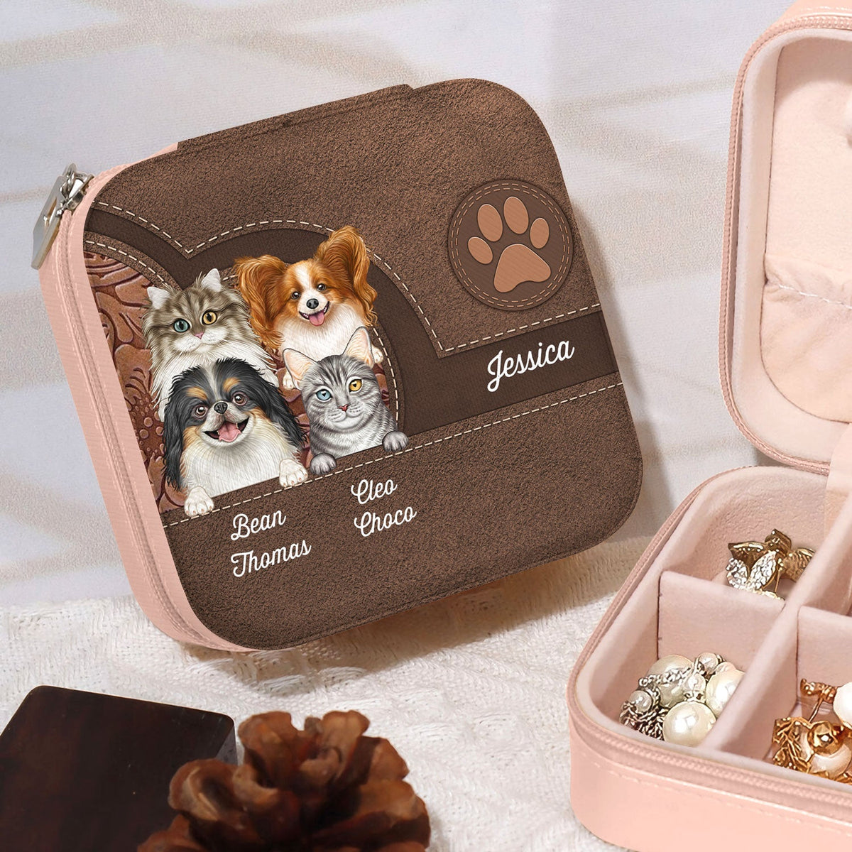 Motifs de chiens et de chats mignons - Cadeau d'anniversaire ou d'amour pour les amoureux des animaux, les mamans de chiens et de chats - Coffret à bijoux personnalisé