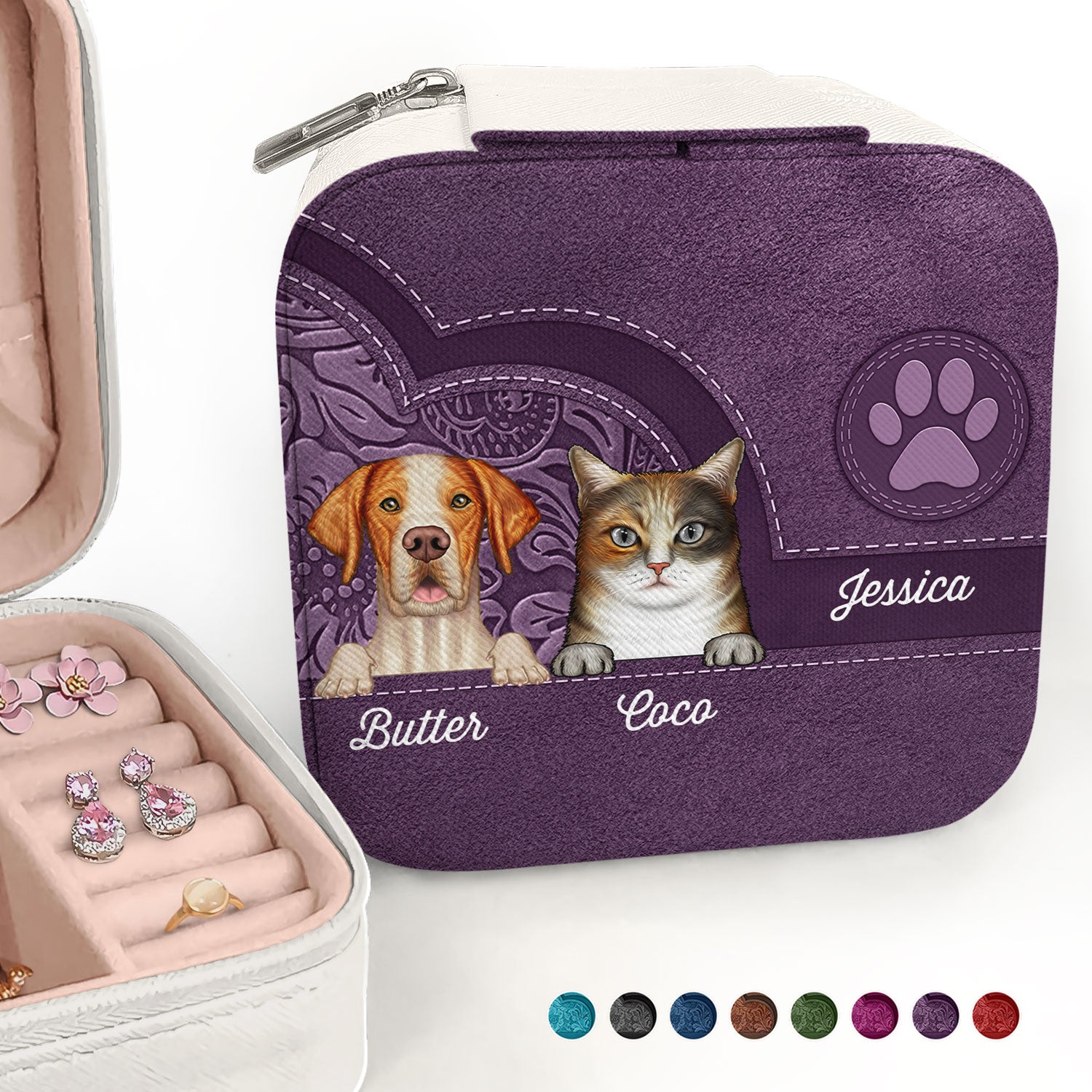 Cute Dogs And Cats Aesthetic Pattern - Birthday, Loving Gift For Pet Lovers, Dog Mom, Cat Mom - Personalized Jewelry Box