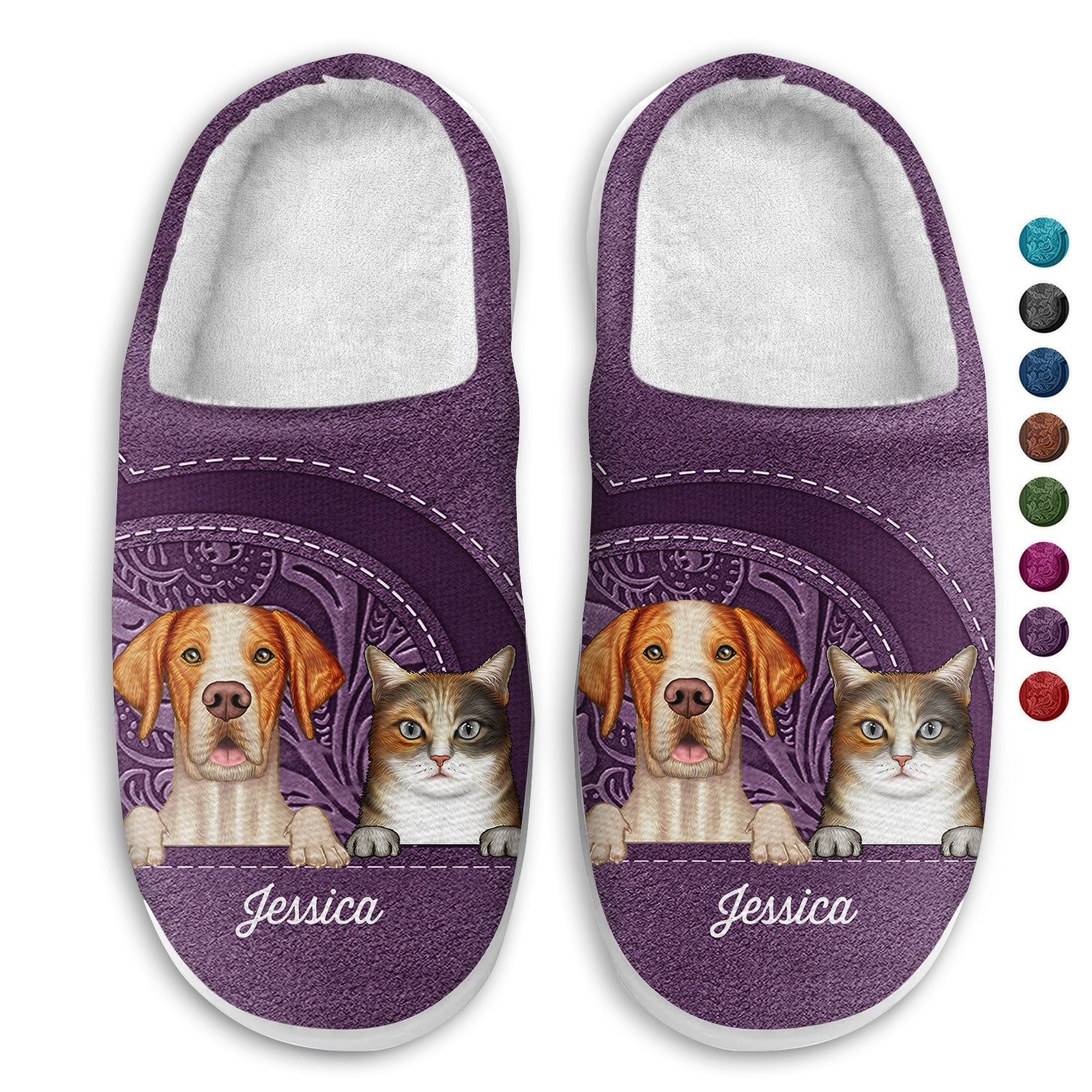 Cute Dogs And Cats Aesthetic Pattern - Birthday, Loving Gift For Pet Lovers, Dog Mom, Cat Mom - Personalized Fluffy Slippers