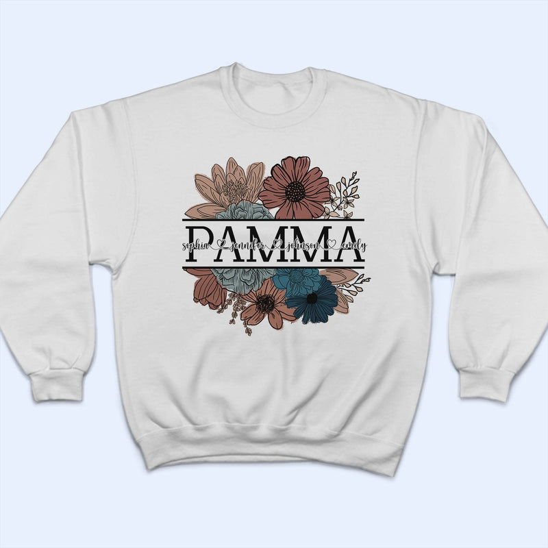 Floral Mama Nana Title - Birthday, Loving Gift For Mother, Mom, Grandma, Grandmother - Personalized T Shirt