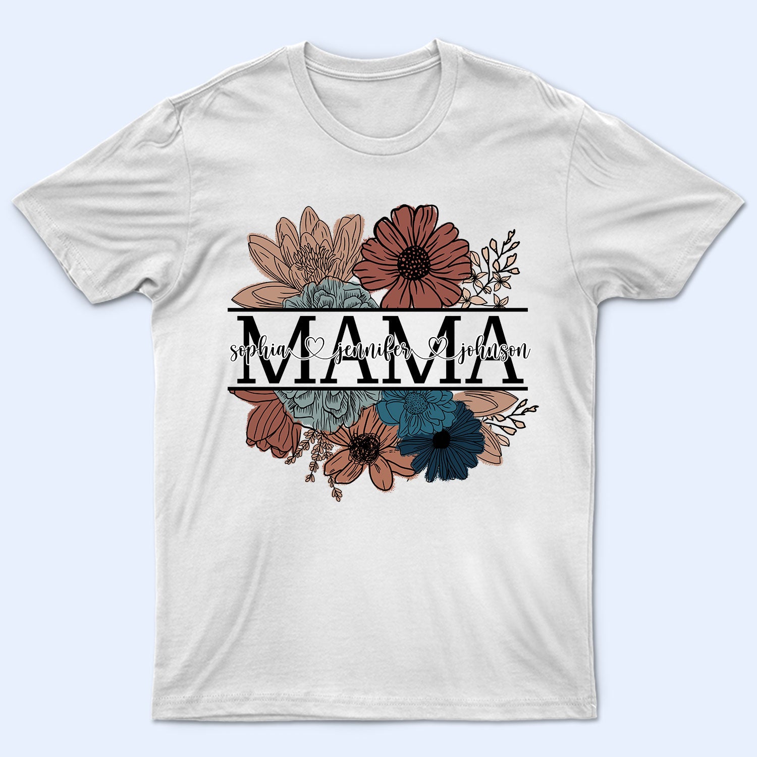 Floral Mama Nana Title - Birthday, Loving Gift For Mother, Mom, Grandma, Grandmother - Personalized T Shirt