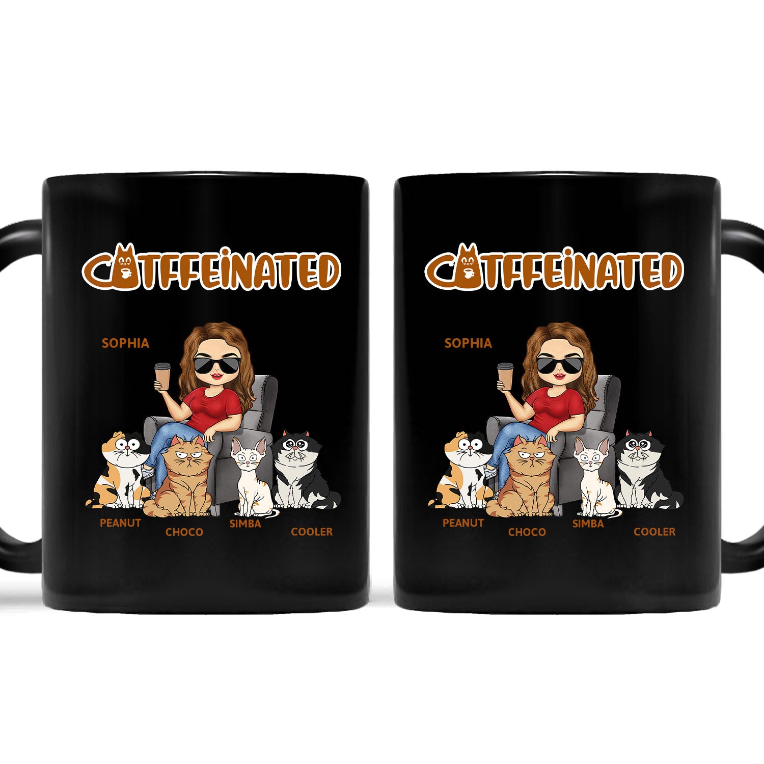Catffeinated Funny Cartoon Cats - Gift For Cat Mom, Cat Lovers - Personalized Mug