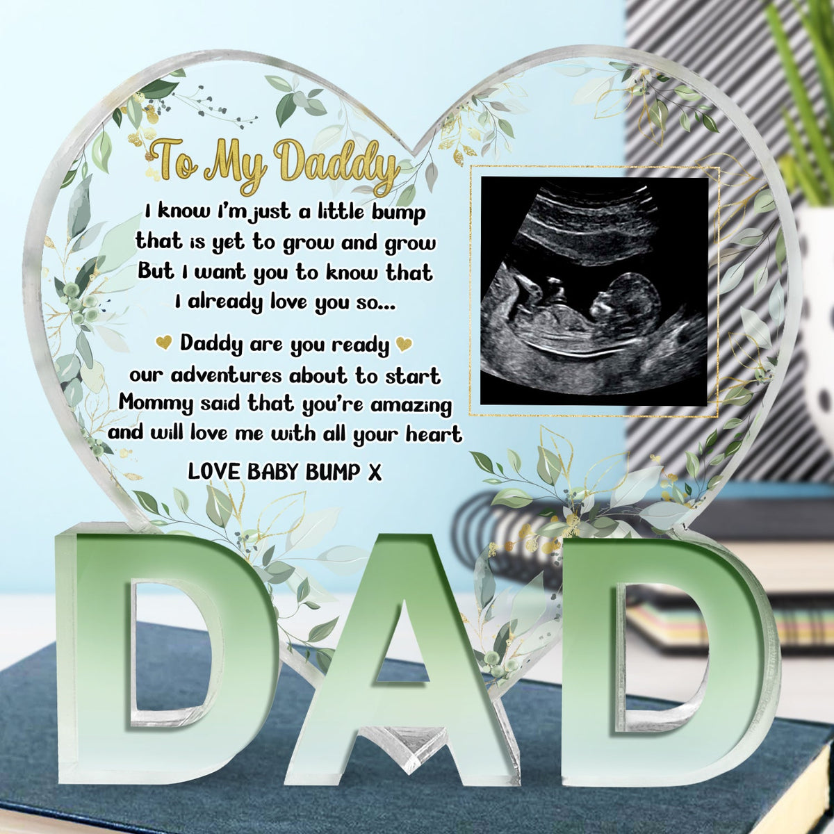 Custom Photo Baby Bump - Baby Shower Gift, Gift For New Dad, Dad-To-Be - Personalized Love-Dad-Shaped Acrylic Plaque