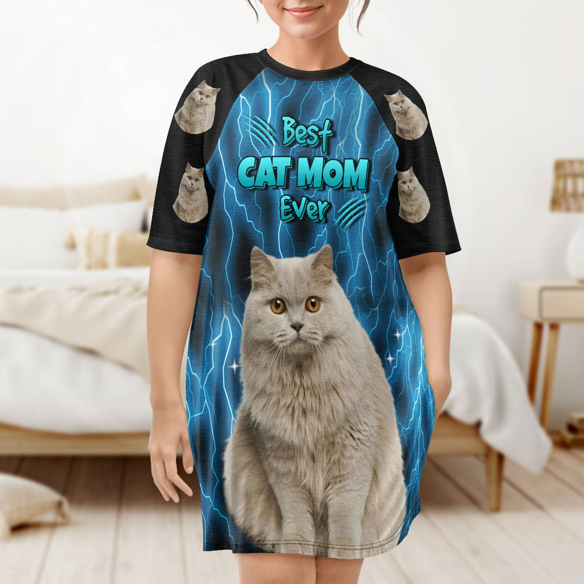 T-shirt personnalisé pour femme avec photo « Meilleure maman chat de tous les temps » – Cadeau pour les amoureux des chats