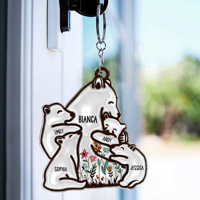 Floral Mama Bear - Birthday, Loving Gift For Mom, Mother, Grandmother, Grandma - Personalized Cutout Acrylic Keychain