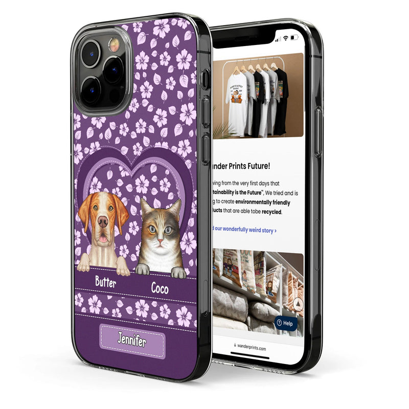 Cute Dogs Cats Floral Pattern - Gift For Pet Lovers, Dog Mom, Cat Mom - Personalized Clear Phone Case