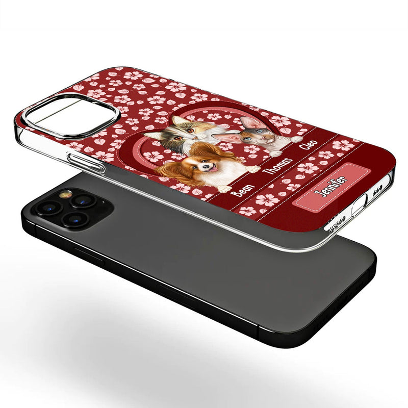Cute Dogs Cats Floral Pattern - Gift For Pet Lovers, Dog Mom, Cat Mom - Personalized Clear Phone Case