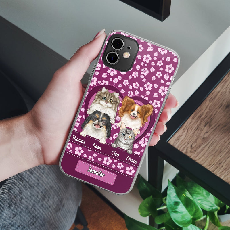 Cute Dogs Cats Floral Pattern - Gift For Pet Lovers, Dog Mom, Cat Mom - Personalized Clear Phone Case