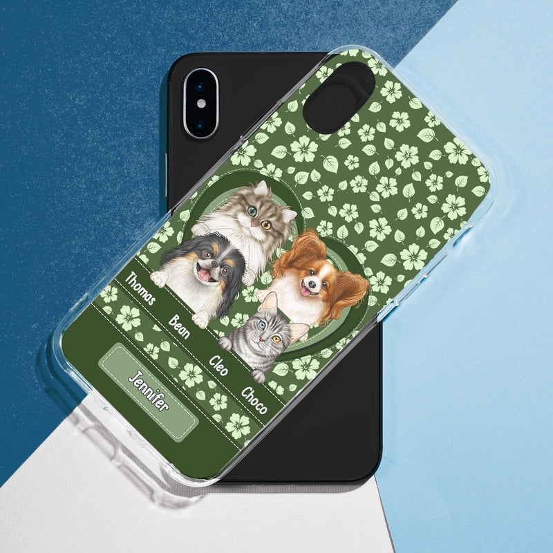 Cute Dogs Cats Floral Pattern - Gift For Pet Lovers, Dog Mom, Cat Mom - Personalized Clear Phone Case
