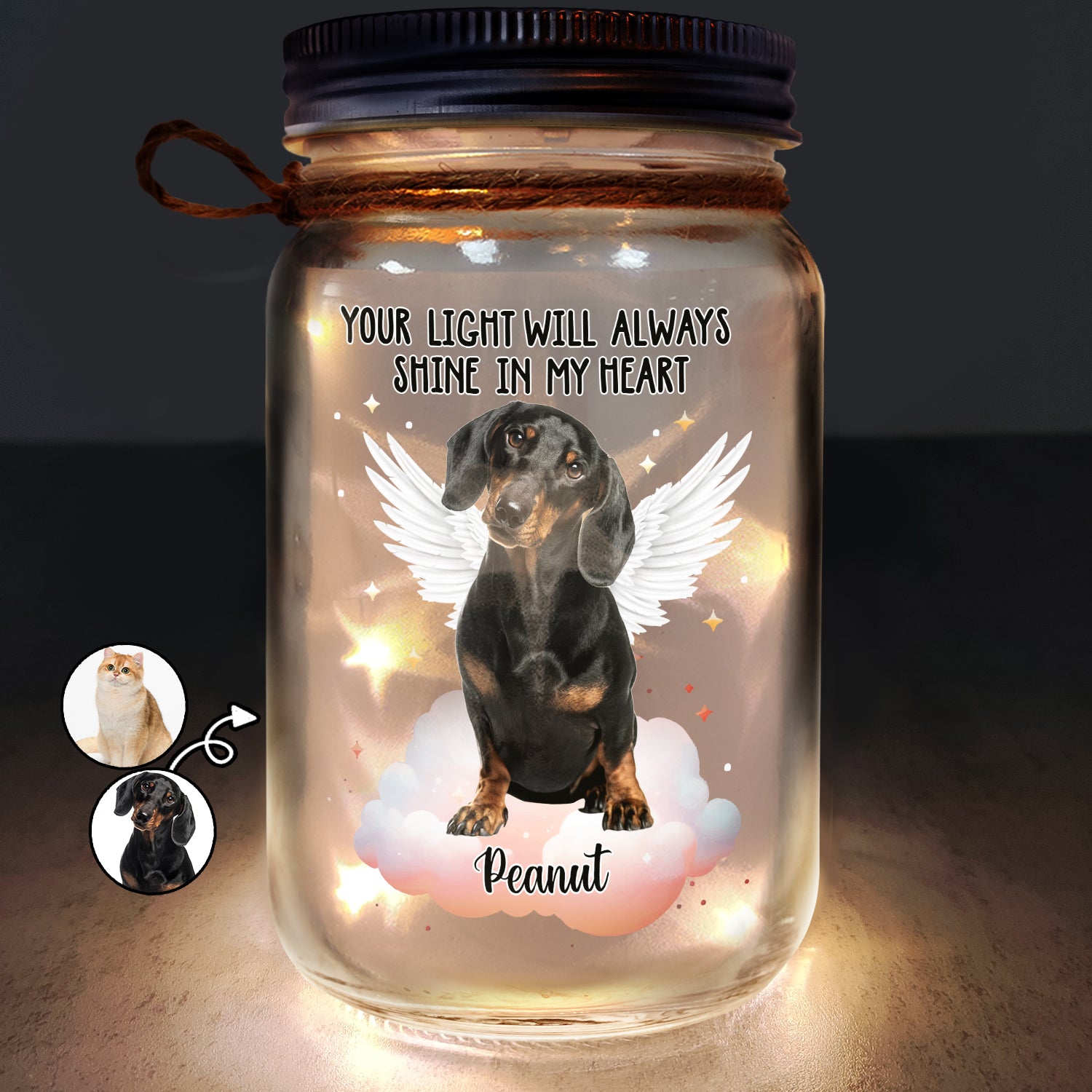 Custom Photo Your Light Will Always Shine - Memorial Gift For Pet Lovers, Dog Lovers, Cat Lovers - Personalized Mason Jar Light