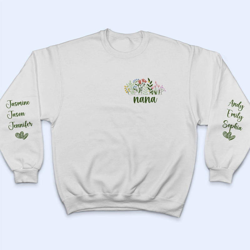 Floral Mama Title - Birthday, Loving Gift For Mom, Mother, Grandma, Grandmother - Personalized Unisex Sweatshirt With Design On Sleeve