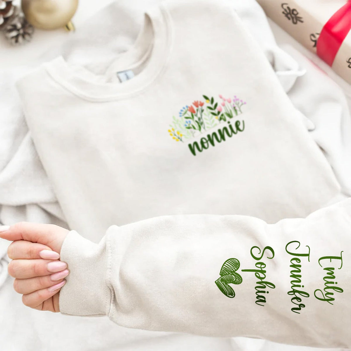 Floral Mama Title - Birthday, Loving Gift For Mom, Mother, Grandma, Grandmother - Personalized Unisex Sweatshirt With Design On Sleeve