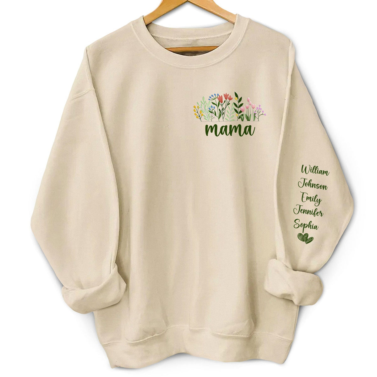 Floral Mama Title - Birthday, Loving Gift For Mom, Mother, Grandma, Grandmother - Personalized Unisex Sweatshirt With Design On Sleeve