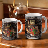 Fille lisant un mur fissuré en 3D - Cadeau pour les amoureux des livres - Mug blanc personnalisé bord à bord